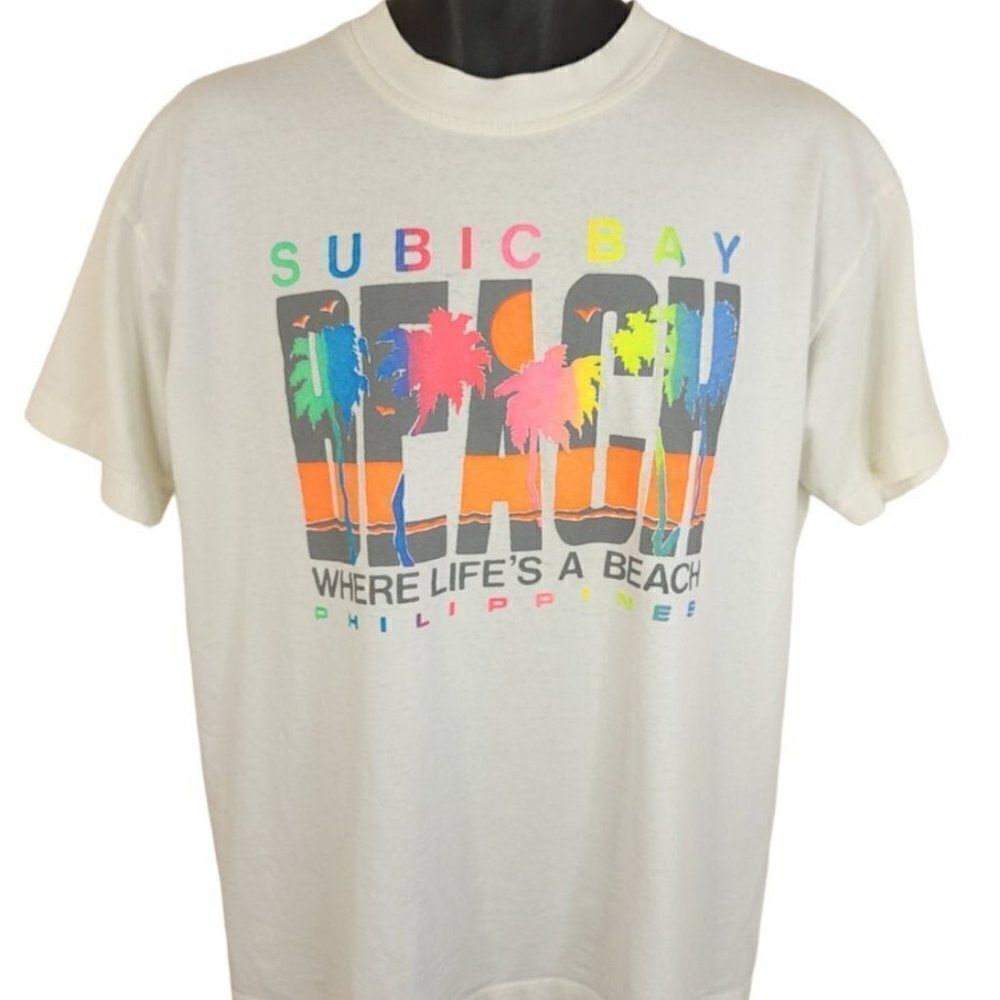 Subic Bay T Shirt Vintage Philippines Tropical Travel Palm Trees Beach Mens